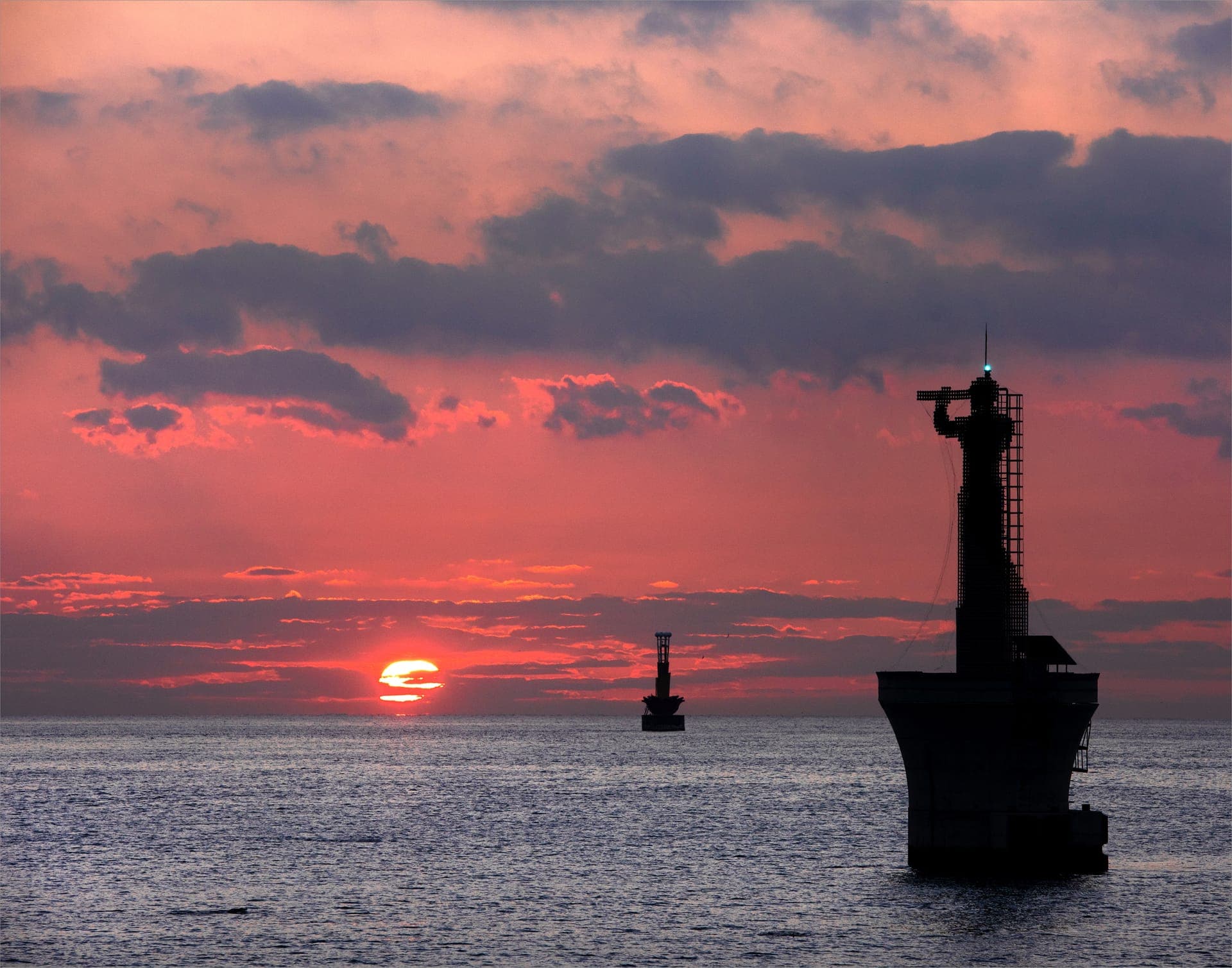 Sunrise over the sea at Haeundae, Busan